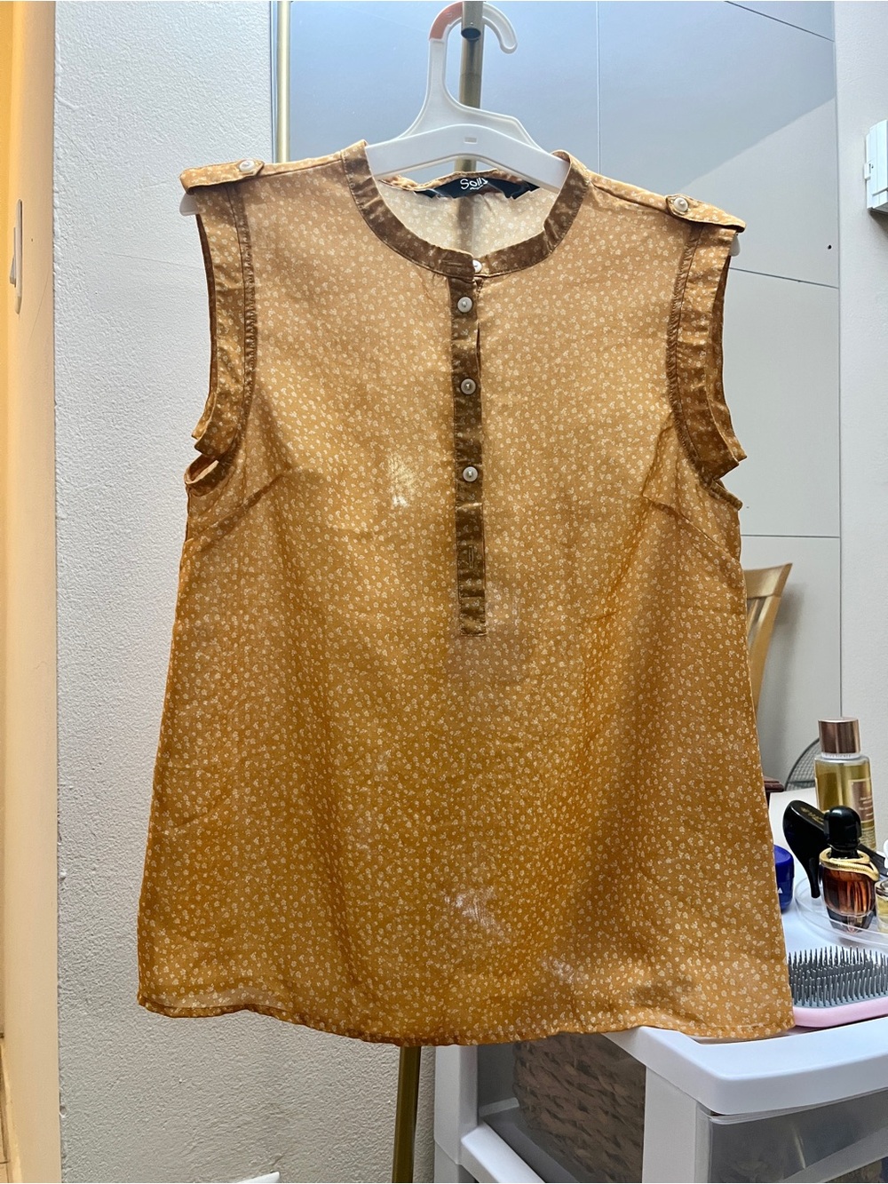 Allen Solly - Sleeveless Mustard Dot transparent Henley Top
